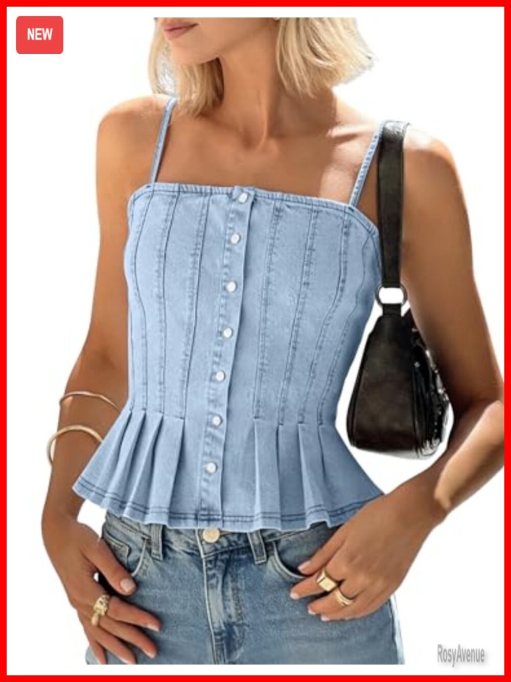 Sleeveless Denim Corset Tank Top Button Jean Vest Peplum